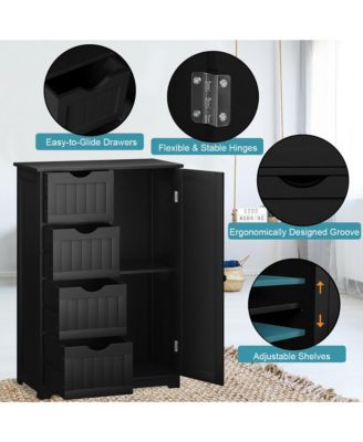 MDF Freestanding Bathroom Floor Cabinet with 4 Drawers and Adjustable Storage