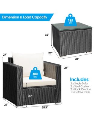 3PCS Rattan Patio Conversation Furniture Set Outdoor Sofa Set w/ Cushions