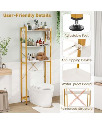 3-Tier Over-The-Toilet Bathroom Shelf Metal Frame Space Saver Rack with 4 Hooks