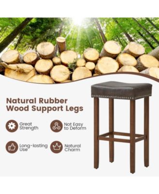 29.5" Wood Frame PU Leather Upholstered Bar Stools Set of 2 with Footrests