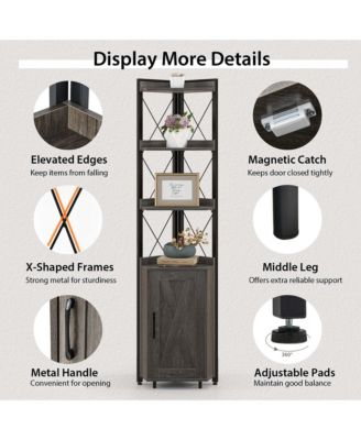 19" Metal, MDF, Engineered Wood 6-Tier Corner Bookshelf with 5-Level Adjustable Shelf & Anti-Tipping Kits