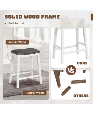 26-Inch Bar Stool Set of 2 Counter Height Saddle Stools with Upholstered Seat