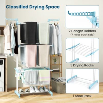 4-tier Folding Clothes Drying Rack with Rotatable Side Wings &amp; Collapsible Shelves