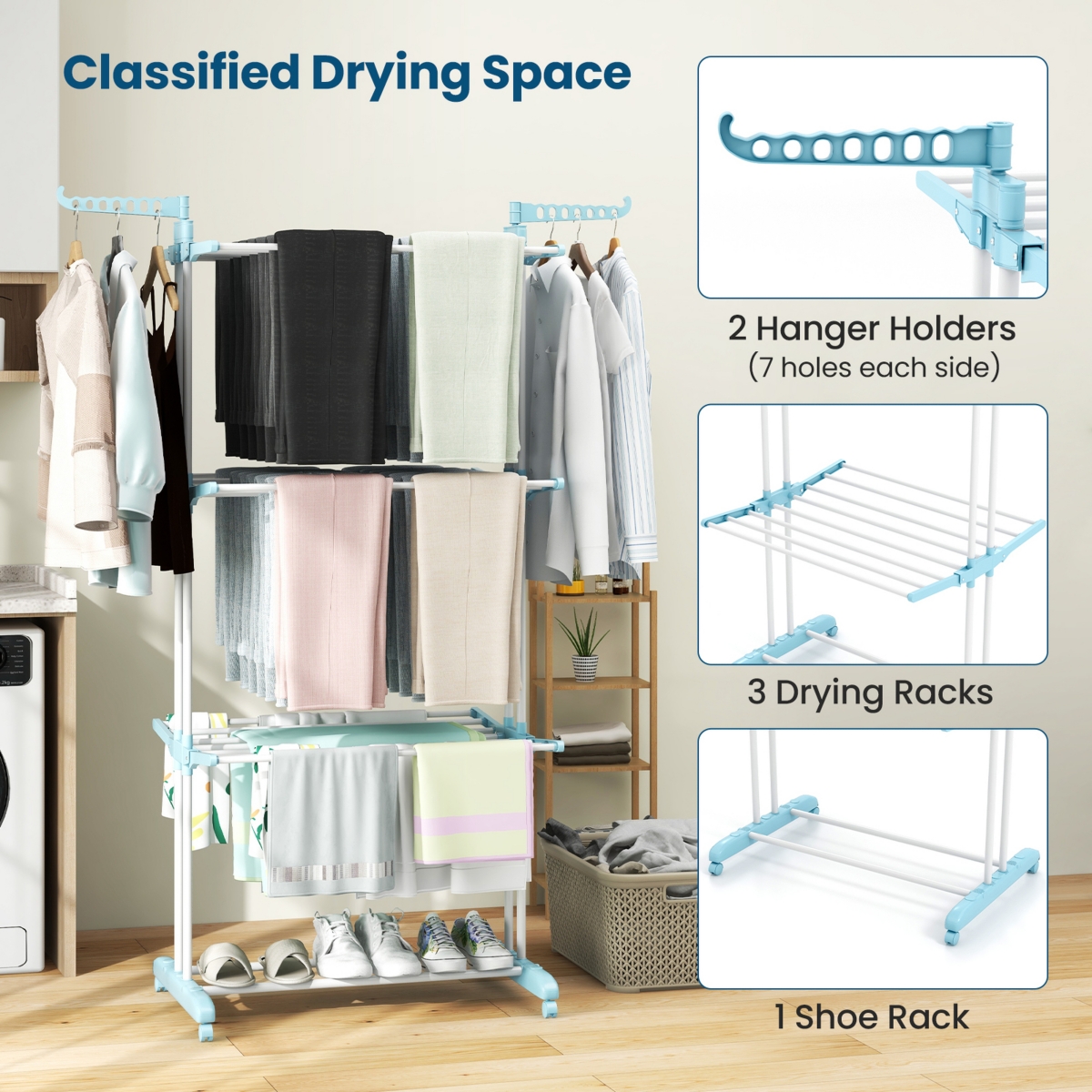 Costway 4-tier Folding Clothes Drying Rack with Rotatable Side Wings & Collapsible Shelves