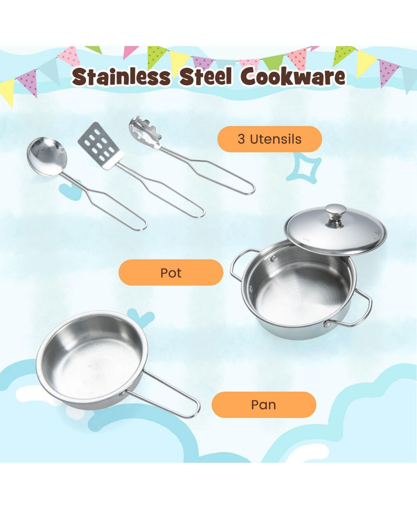 Детский игровой набор Costway Sounds & Lights 6-Piece Kitchen Playset, от 3 лет, цвет: Белый — фото 7