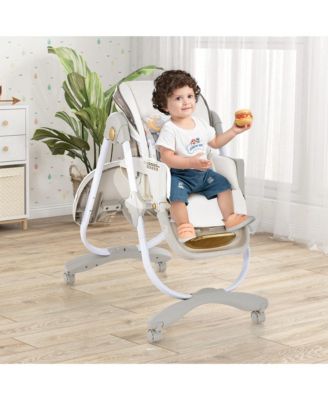 Toddler High Chair with Wheel Folding Dining Chair Adjustable Height & Recline