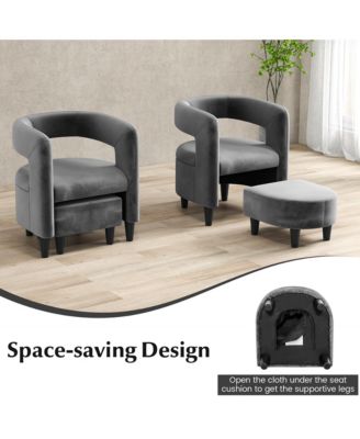 Comfy Accent Armchair with Footrest Upholstered Velvet Barrel Chair & Ottoman Set