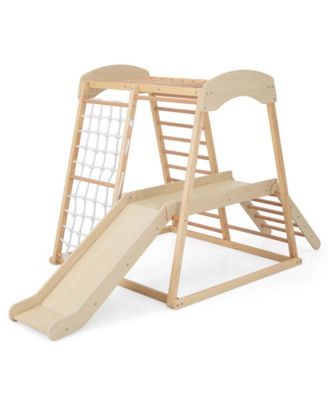 6-in-1 Indoor Jungle Gym Wooden Playground Climber Playset for Kids 1+ Years