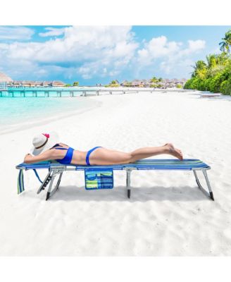 2 PCS Outdoor Beach Lounge Chair Folding Chaise Lounge with Pillow