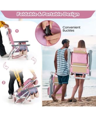 2-Pack Folding Backpack Beach Chair 5-Position Outdoor Reclining Chairs with Pillow