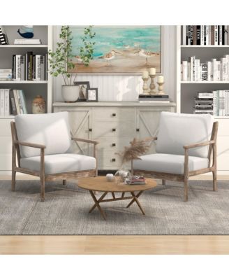 Modern Accent Chair with Solid Rubber Wood Armrests Cotton Linen Fabric Covers