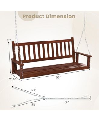3-Person Wooden Outdoor Porch Swing Heavy Duty Patio Hanging Bench Chair