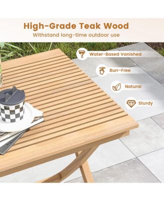 27.5" Patio Bistro Table with Slatted Tabletop Sturdy Wood Frame & Thickened Top
