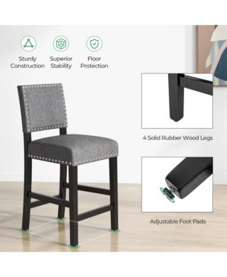 Set of 2 Bar Height Chairs with Solid Rubber Wood Frame & Adjustable Foot Pads