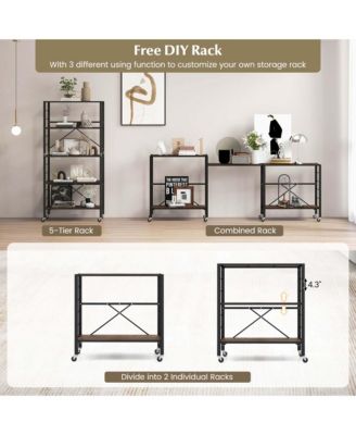 5-Tier Folding Shelf Free DIY Design Shelving Unit with 4 Universal Wheels Kitchen