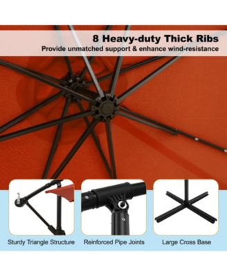 10 Ft Patio Solar LED 40 Lights Offset Umbrella Crank Cross Base