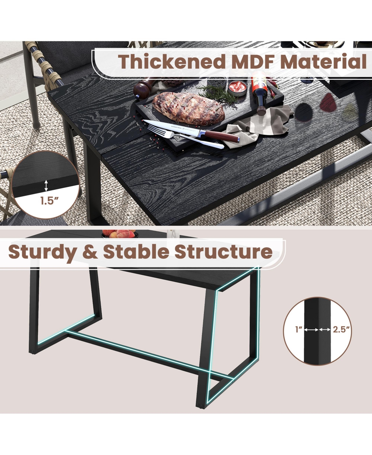 Costway Large Dining Table for 4-6 People with Heavy-duty Metal Frame Modern