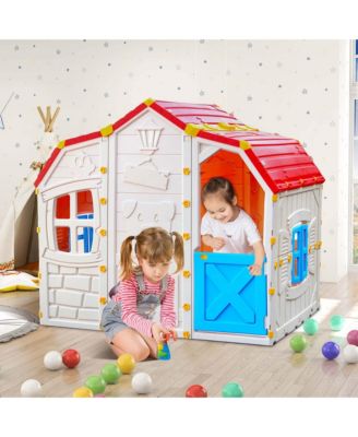 Kids Playhouse Realistic Cottage Playhouse with Openable Windows & Working Door