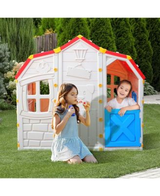Kids Playhouse Realistic Cottage Playhouse with Openable Windows & Working Door