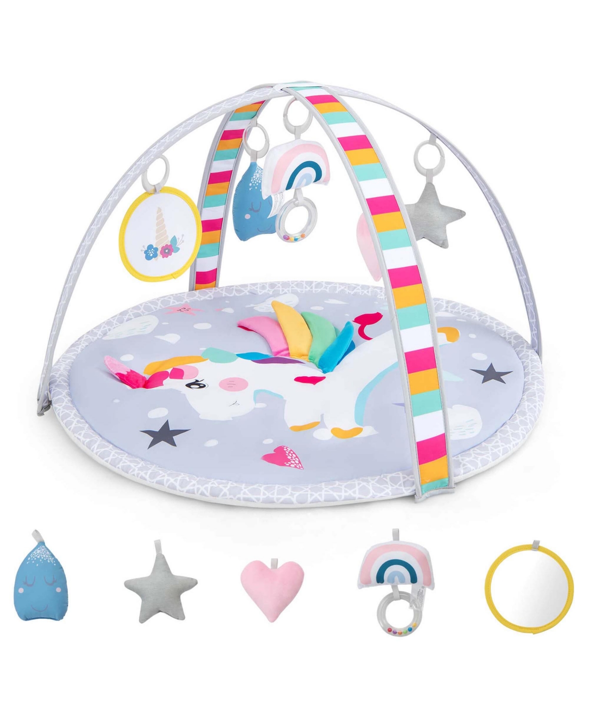 Costway Baby Play Gym Mat Thicker Tummy Time Mat with 5 Detachable Hanging