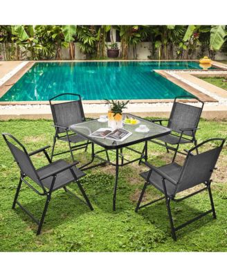 Patio Folding Dining Chairs Set of 4 with Cozy Seat Fabric & Heavy-Duty Metal Frame