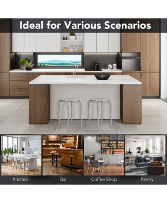 Set of 6 Stackable Metal Stool Set Daisy Backless Round Top Kitchen