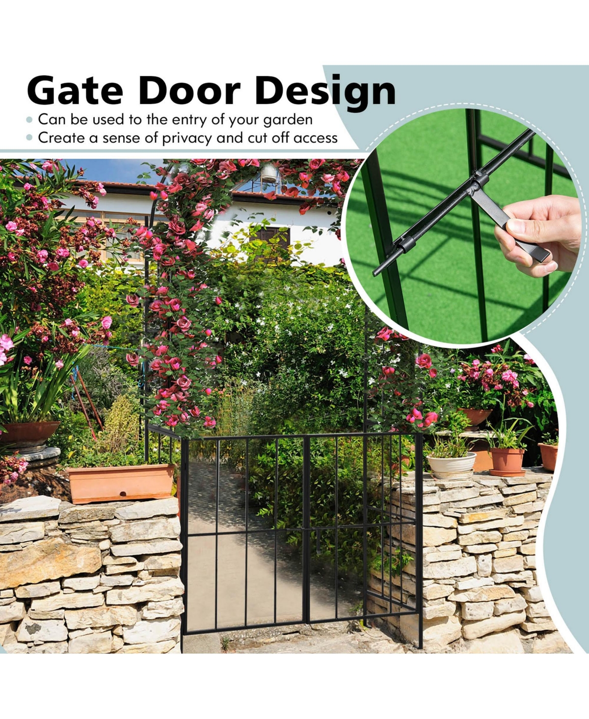 Costway Garden Arch Arbor Trellis with Gate 7.5 Patio Archway Pergola for Wedding
