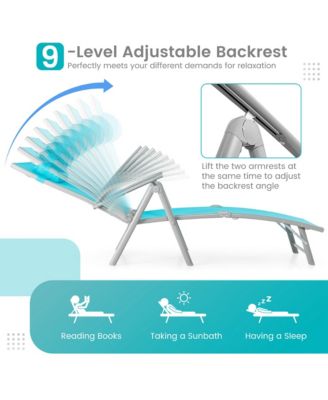 Outdoor Folding Chaise Lounge Chair Recliner Cushion Pillow Adjustable