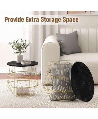 Round Side End Coffee Sofa Table Nightstand with Storage Space Removable Top