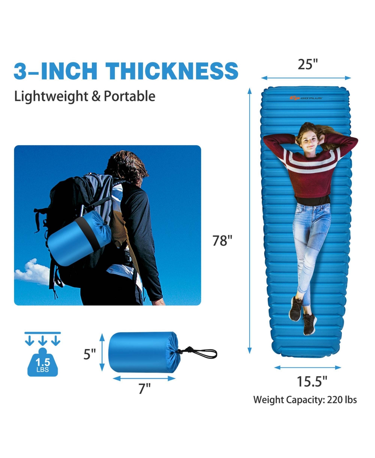 Costway Inflatable Camping Sleeping Pad Waterproof & Comfortable Sleeping Mat