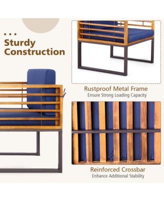 3pcs Patio Acacia Wood Bistro Conversation Cushioned Chair & Table Set Outdoor