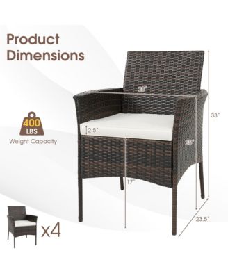 Set of 4 Patio Rattan Dining Chairs Cushioned Seat Curved Armrests