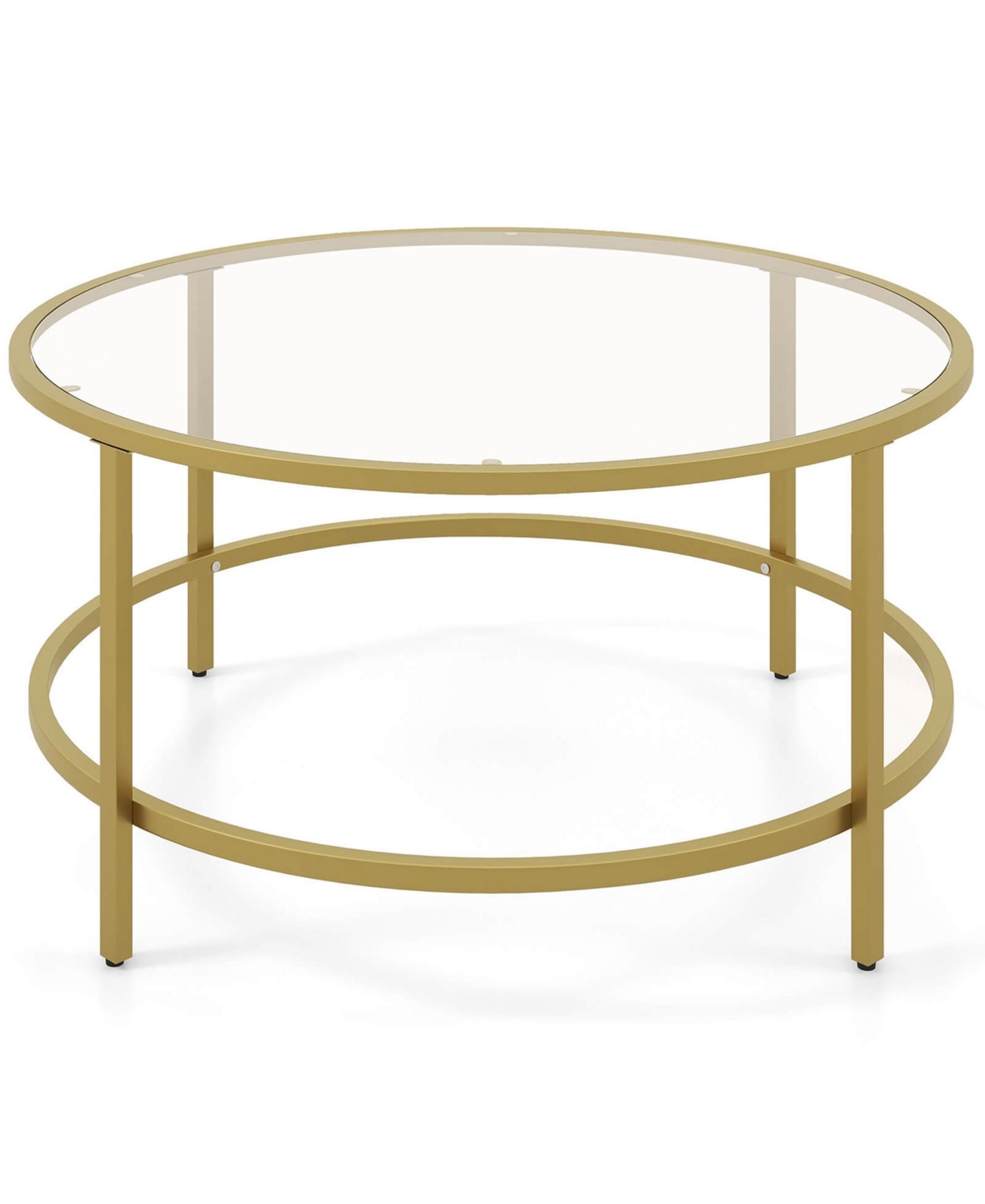 Costway 36'' Round Coffee Table Tempered Glass Tabletop Metal Frame Living Room