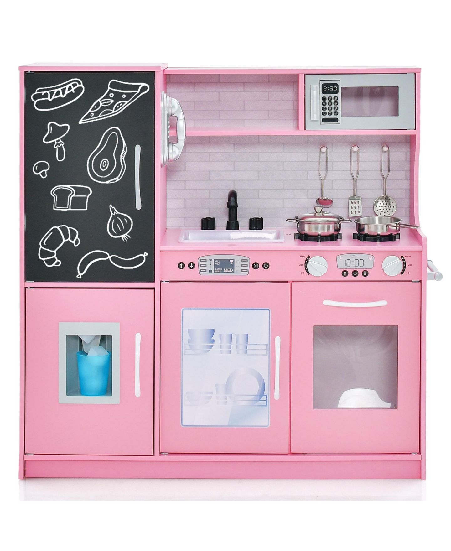 Детские игрушки Costway Blackboard 11-Piece Pretend Play Kitchen, Ages 3+, цвет: Розовый — фото 6