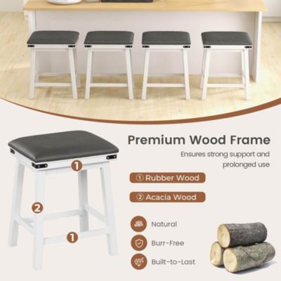 24'' Dining Bar Stool Set of 2 Counter Height Padded Seat Wood Frame Kitchen