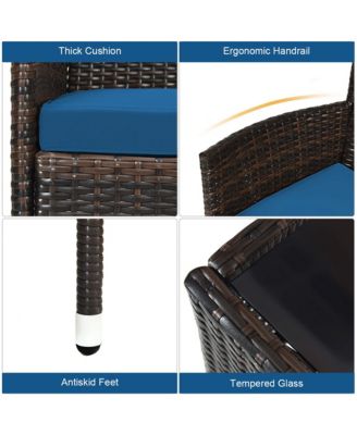 4PCS Rattan Patio Furniture Set Cushioned Sofa Chair Coffee Table