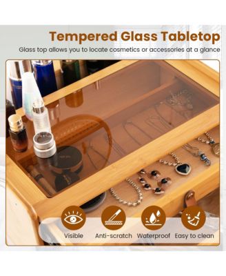 Makeup Vanity Table with Adjustable Mirror Bamboo Dressing Table 2 Drawers