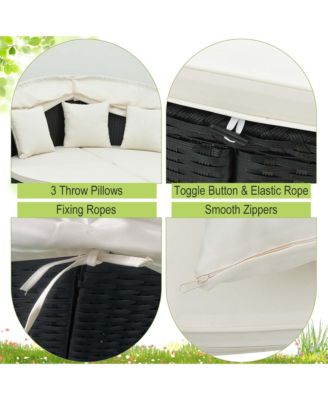 Patio Round Daybed with Retractable Canopy Rattan Sectional Seating