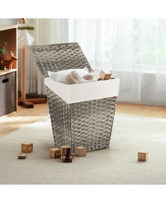 Handwoven Laundry Hamper Foldable w/Removable Liner, Lid & Handles