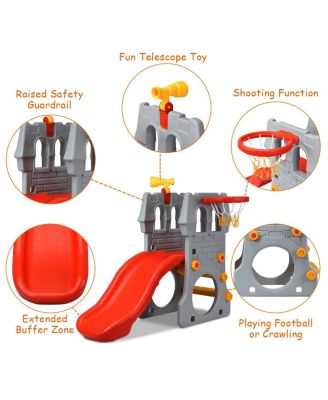 Children Climber Slide Set w/ Basketball Hoop and Telescope Toy Indoor & Outdoor