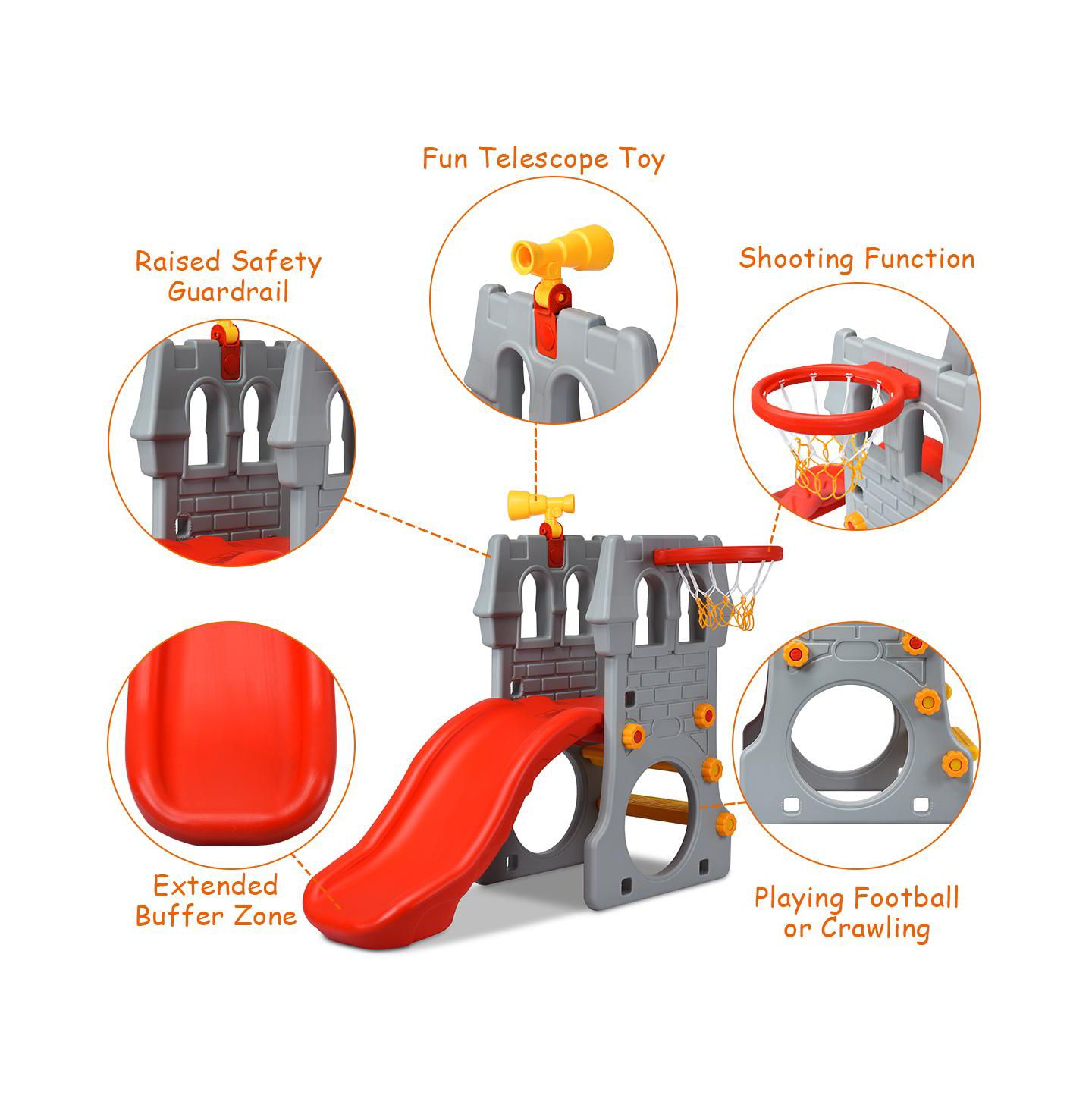 Детские игрушки Costway Children Climber Slide Set w/ Basketball Hoop and Telescope Toy — фото 4