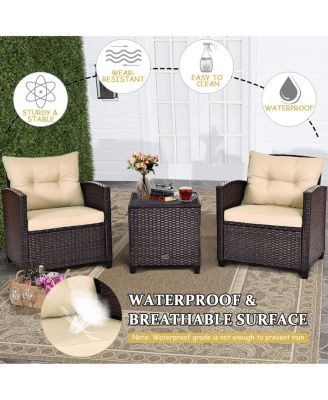 3PCS Patio Rattan Furniture Set Cushioned Sofa Coffee Table Garden