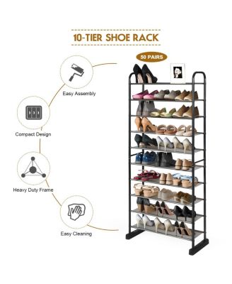 10-Tier Shoe Rack Space-saving Shoe Organizer W/Metal Frame Shoe Tower