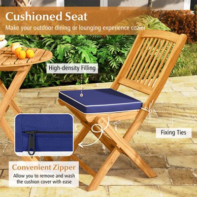 3PCS Patio Folding Wooden Bistro Set Cushioned Chair Conversation
