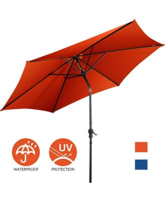 9FT Patio Umbrella Patio Market Steel Tilt W/ Crank Outdoor Yard Garden