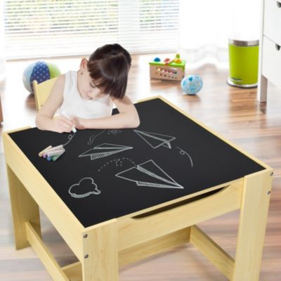 Kids Table Chairs Set With Storage Boxes Blackboard Whiteboard Drawing