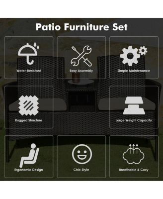 Patented Patio Rattan Chat Set Loveseat Sofa Table Chairs Conversation Cushioned