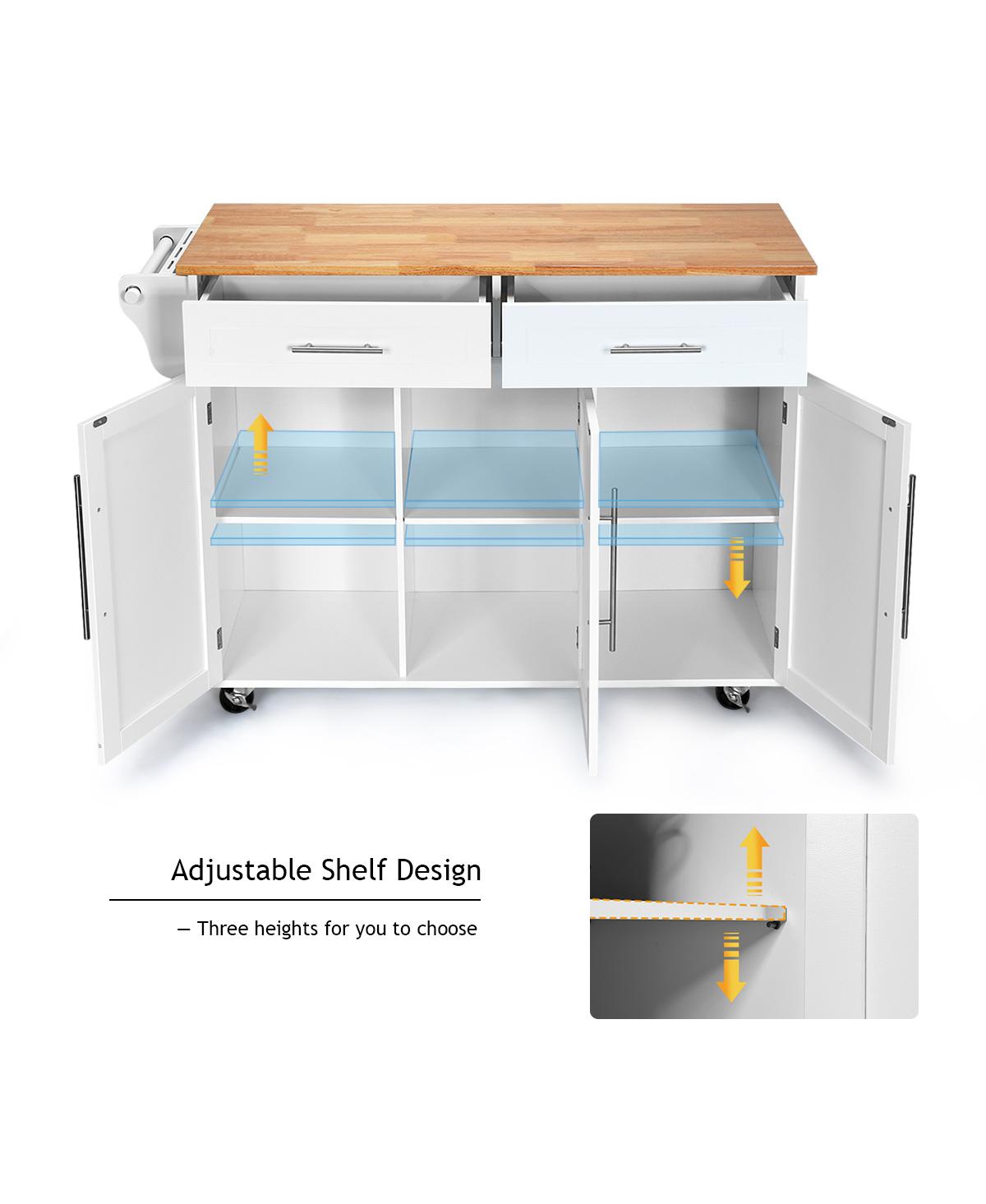 Costway Kitchen Island Trolley Cart Wood Brown Top Rolling Storage Cabinet
