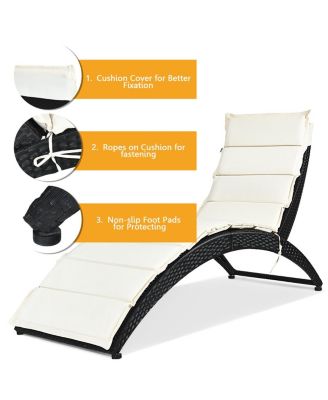 Folding Patio Rattan Lounge Chair Chaise Cushioned Portable Garden Lawn