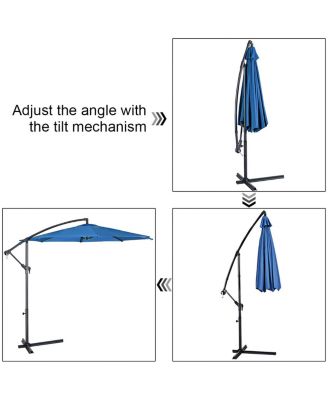 10' Hanging Umbrella Patio Sun Shade Offset Outdoor Market W/ Cross Base